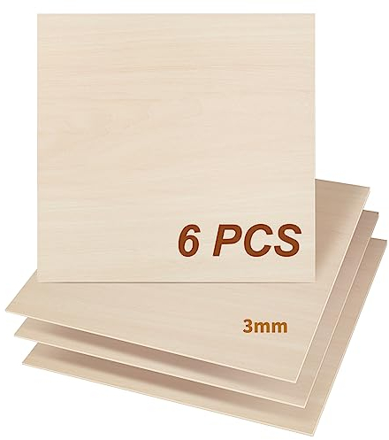 Dofiki Lot de 25 feuilles de contreplaqué de tilleul de 3 mm pour découpe au laser, gravure au bois, modèle de construction, feuille de bois de contreplaqué en vrac 300 x 300 x 3 mm