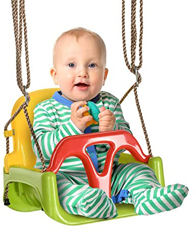 Outsunny Balançoire siège 3 en 1 évolutif pour Enfant avec Dossier et Barre en T Amovibles - de 9 à 36 Mois - intérieur extérieur - Hauteur Ajustable Vert