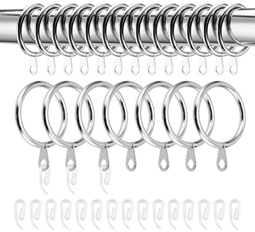JEUIHAU 50 Pack Metal Curtain Rings and Hooks,1.3 Inch / 33 mm Inner Diameter Drapery Curtain Rings, Curtain Rod Rings for Window, Door and Shower Curtain, Silver