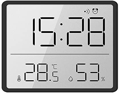 Lancoon Igrometro Termometro Digitale, Piccola Sveglia LCD con Temperatura Umidità Multifunzionale 12/24 Ore ℃/℉ Supporto Batteria per Casa Studenti Ufficio Nero