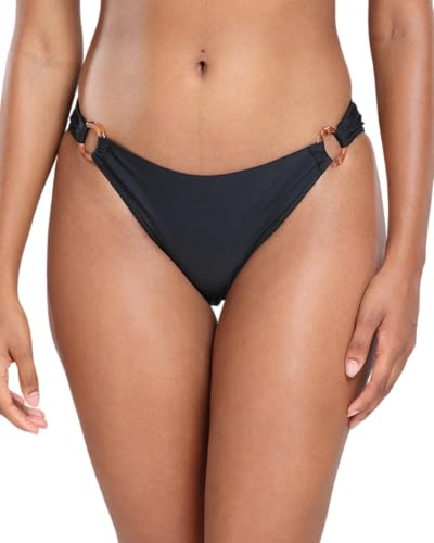 Zmart Women O Ring Bikini Bottoms Full Coverage Swimsuit Bottom Low Waist Low Rise Bathing Suit Black M
