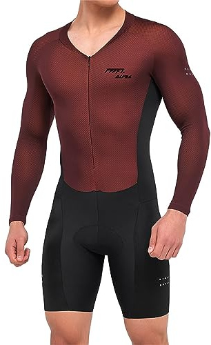 FFFF & OLFEH Summer Cycling Skinsuit Triatlón for Hombres, Conjuntos de Camisetas de Ciclismo for Hombres,Traje de Piel de Triatlón De Verano para Hombres, Mono De Ciclismo (M,Claret)