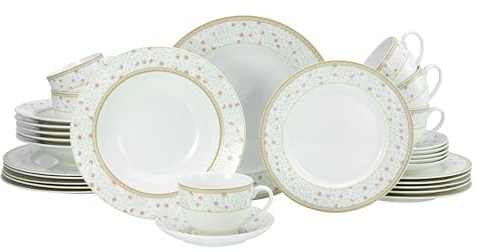 CreaTable, 17529, Serie Emilia (New Bone China), 30-teiliges Geschirrset, Kombiservice aus Porzellan, spülmaschinen- und mikrowellengeeignet, Qualitätsproduktion