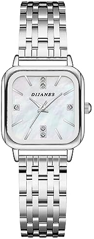 Silverora Damenuhren Quadratische Uhr Damen- Elegante Analoge Quarz Armbanduhr mit Metallarmband Volldiamant Strass Shell Zifferblatt Quadratuhr mit Werkzeug Geschenke für Frauen Silber