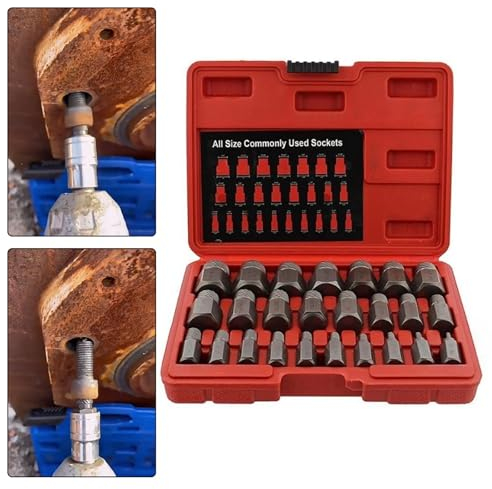 25-Teiliges Schraubenausdreher Set Profi, Entferner Extraktor Set für Beschädigte Schrauben Screw Extractor mit Tragetasche zu Entfernen zum Entfernen Von Gebrochenen Bolzen Steckschrauben