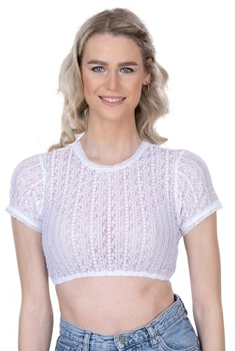 Schöneberger Trachten Couture Camicia Dirndl da donna, a maniche corte, in pizzo, color crema, bianco, per Oktoberfest, Julika, bianco panna, 38