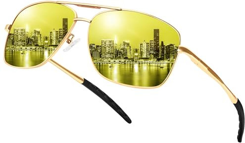 URUMQI Occhiali da Guida Notturna Antiriflesso per Uomini e Donne pilota polarizzati con montatura in metallo per la guida notturna Occhiali Lenti Gialle HD Occhiali da Visione Notturna Ultraleggeri