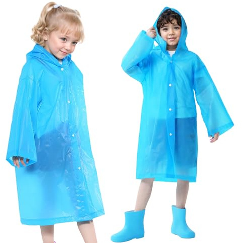 Vckrio Rain Coat for Boy Waterproof Raincoat Blue Hooded Raincover Children Rain Cape Reusable Long EVA Rainproof Poncho Portable Rain Jacket Rain Suit for Cycling Traveling Kids Age 5-11 Years，2 PCS