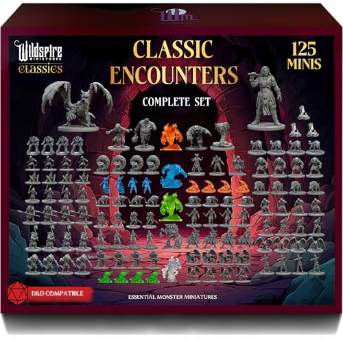 Wildspire Classic Creatures Lot complet 1 – Figurines de monstre DND essentielles à peindre en vrac – 125 figurines pour figurines D&D à l'échelle de 28 mm – Donjons et Dragons Minis D&D