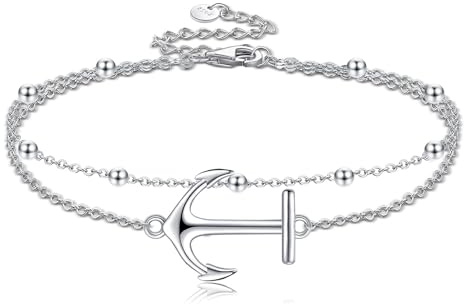 POPLYKE Anchor Bracelet for Women 925 Sterling Silver Nautical Bracelet Anchor Nautical Jewellry for women Double Layered Chain