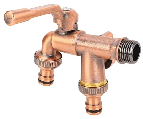 Masyrt Robinet double en laiton de 3/4 avec distributeur de tuyau d'arrosage à 2 voies, double sorties de 25 mm, robinet de jardin extérieur