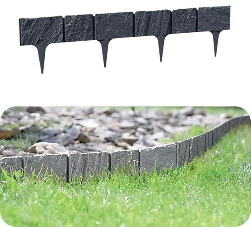 GARDENIX Bordo per aiuole in plastica, effetto pietra, 3,9 m, bordo per aiuole antracite, 5 moduli, resistente ai raggi UV, palizzata da giardino, uso versatile