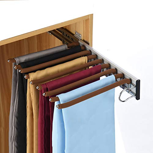 Closet Pull Out Trousers Rack Sliding Rail Clothes Storage Rack,Extendable 9 Pairs Tie Holder Hanger Rail,Pants Hangers for Wardrobe-Depth 35cm