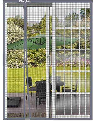 Risareyi Vändbart magnetiskt myggnät 140 x 210 cm, grått glasfibernät, sidoöppning gardin insektsdörr balkongfönster, automatisk stängning