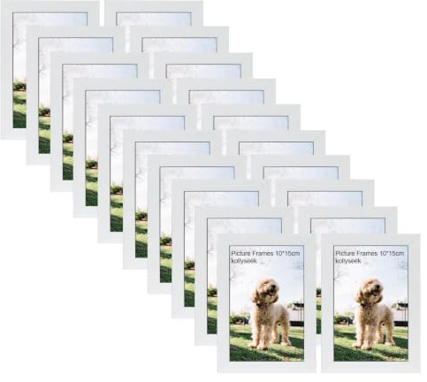 kollyseek 20 Pack 10x15cm MDF Picture Frames 4x6in Wooden Display Photo Frame with Acrylic Glass and White Mount Desktop/Wall Mounting Decoration (Pure White)