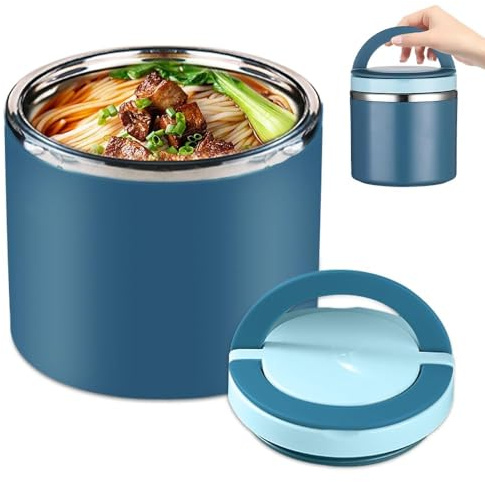 yotutun Lunch Box 1 L, Récipient isotherme pour nourriture avec Poignée Boîtes à lunch Bento pour enf-ants et adultes Boîtes Alimentaires Isothermes pour la Nourriture et repas, Bleu