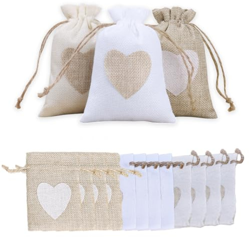 JYNXOR 12 Pcs Bolsitas de Tela Pequeñas, Bolsas Regalo, Sacos de Yute Pequeñas con Cordón, Bolsitas para Regalos Joyeria Fiesta Bodas Navidad (13x18cm)