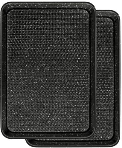 Wildone 2 Pack Half Sheet Baking Pans, Honeycomb Embossed Nonstick Baking Sheet 17.5x12 In, Thicker Carbon Steel Cookie Sheet, Even Heating & Warp Resistant, Black