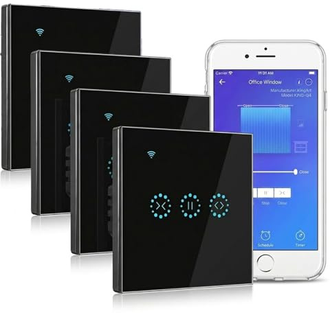 Interruptor Persiana WiFi 4 Unidades,Interruptor Inteligente Táctil para Motor Cortina 3 4 5 Hilos,Control App Remoto Compatible Alexa Google Home,Programación Temporizador,Control Preciso Porcentaje