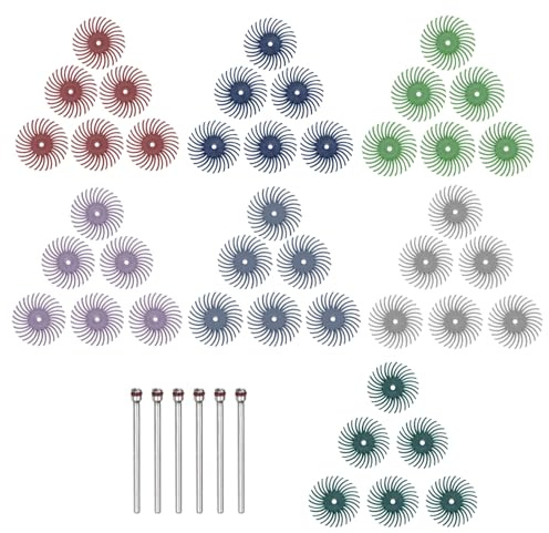QUARKZMAN 42 Piezas Juego De Discos De Cerdas Radiales 1 80-2500 Grano Kit De Cepillos Abrasivos Para Detalles Ruedas De Pulido Variadas Con 6 Piezas Mandriles De Vástago 1/8 Para Pulido