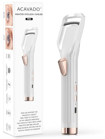 Heated Eyelash Curler Premium PRO - Fast Heat up in 8s - 24 Hours Long Lasting - Rechargeable Electric Eyelash Curler with Type-C, Innovative L Silicone, 2 Heat Modes, Anti-Burn Eyelid, White-FC