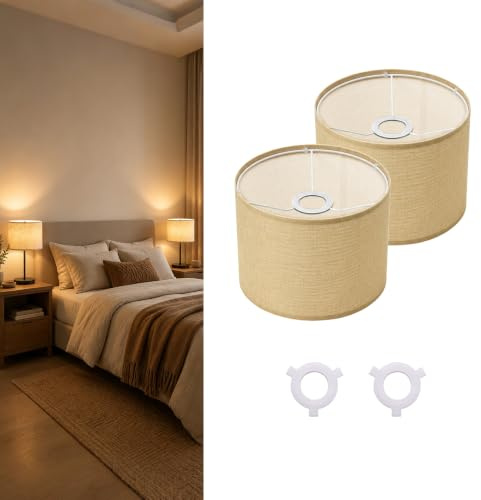 Beige Linen Blend Drum Replacement Shades Set of 2 with Spider Fitting