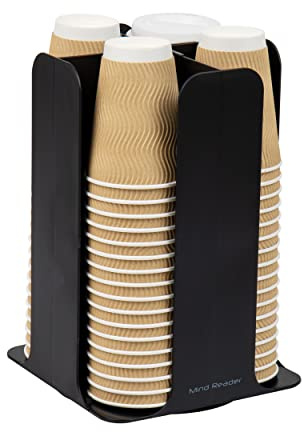 Mind Reader Cup and Lid Carousel, Countertop Org, Coffee Bar, Beverage Cup Holder, Plastic, 7.75L x 7.75W x 11.5H, Black