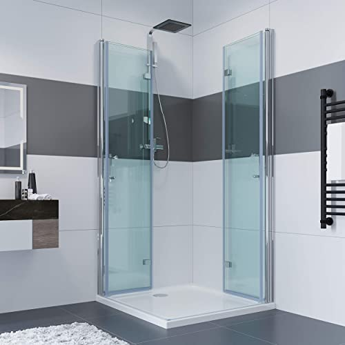 IMPTS 80 x 120 x 195 cm Duschkabine Eckeinstieg Doppel Falttüren Duschtüren 180º Eckig Dusche Duschwand Duschabtrennung mit NANO Beschichtung