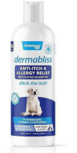 Dermabliss Anti Itch & Allergy Relief Medicated Dog Shampoo for Allergies and Itching with 1% Pramoxine HCL, Safflower Seed Oil, and Oat Extract for Dogs and Cats 16oz …