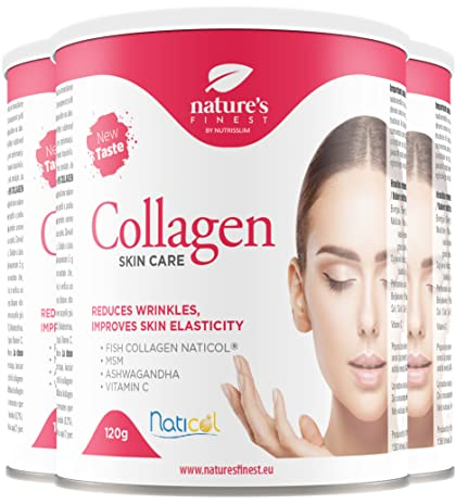 Nature's Finest Collagène Skincare avec Naticol Collagène Marin, MSM et Vitamine C Poudre, Peptides de Collagène Marin Hydrolysé Type 1 - Collagène Cheveux et Pour la Peau