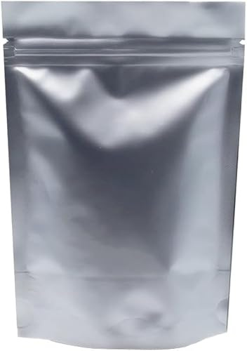 Waccomt Stående mylarpåsar i ren silveraluminiumfolie, livsmedelsförvaring, blixtlåspåse, värmeförsegling, luktfri förpackningspåse, 50 stycken, 18 x 26 cm (7,1 x 10,2 tum)