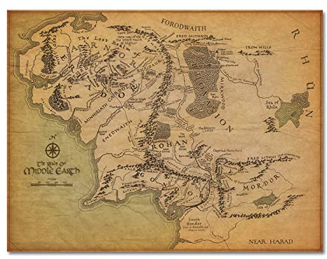 TANYANG Vintage Map Banmu Middle Earth Retro Near Harad City Map Wall Art Poster Wall Canvas Paintings Living Room Home Decor 60X90Cm No Frame