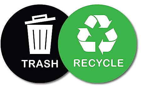Pack of 2 Green & Black Recycling Stickers for Bins Self Adhesive (100 x 100 mm) Waterproof Recycling Bin Stickers Papa Prints®