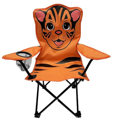 Mojawo Kinder Anglersessel Orange Campingstuhl Faltstuhl Anglerstuhl Motiv Tiger mit Getränkehalter und Tasche