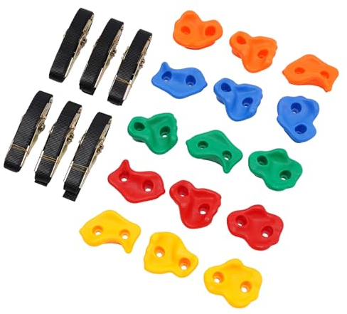 BAOCHADA Kinder Klettergriffe Bunt in Verschiedenen Größen, Klettersteine Jede Belastbar bis 100KG, Klettergriffe Kit mit 6 Ratschengurte, Outdoor&Indoor Geeignet für Spielturm&Kletterfläche-15 Stück