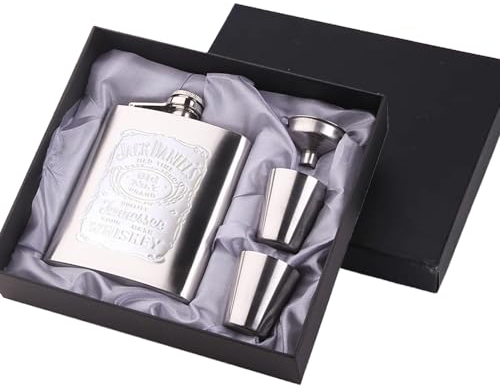 Wnddle Fiaschette Acciaio Inox, 8oz Fiaschetta Portatile per Whisky, Inossidabile Portatile Fiaschetta, Fiaschetta Tascabile, 1 fiaschetta per liquori, con 2 tazze, 1 imbuto