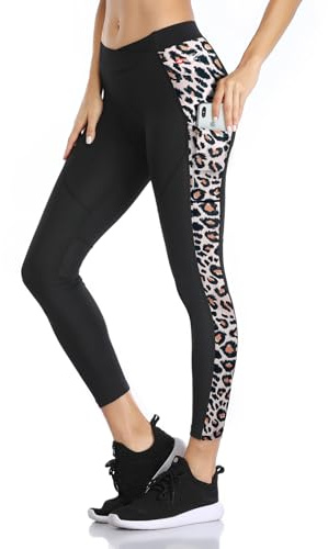 Santic cykelbyxor, dam, långa, vadderade, 7/8, cykelbyxor, cykelsport, leggings, tights, långa byxor, sittdyna, elastisk, snabbtorkande, andas, Leopard021, M