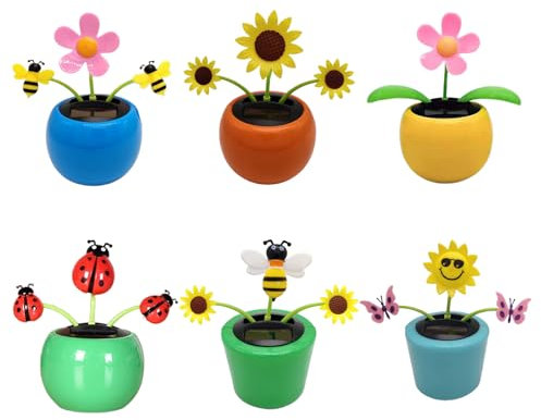 6 Solar Powered Dancing Flower | Sunflower Solar Car Ornament | Reusable Solar Powered Car Toys, Shaking Head Car Ornaments For Bedroom, Dashboard, Home