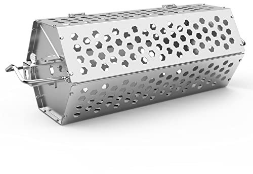 onlyfire Stainless Steel Round Tumble Rotisserie Basket Fits 1/2” Hexagon, 3/8 Hexagon, 3/8 Square & 5/16 Square Rotisserie Spit Rods, Grill Basket with Handles for Most Grills & Outdoor Cooking