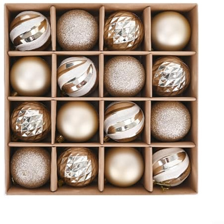 HOHOVYVY Julgranskulor champagne, 6 cm 16 stycken champagnefärg Galvani julkula set glänsande träd hänge