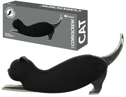 Fisura - Sacacorchos original “gato”. Sacacorchos de acero inoxidable con cuchilla corta cápsulas. Abridor de vino divertido. Abridor de cerveza para regalo.
