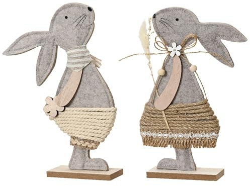 KSD dekorationsfigurer hare & kanin 26 cm filt set om 2 – dekorativa kaniner för påsk vår – påskhare som påskdekoration påskdekorationer – påskfigurer påskgåva – vårdekoration bordsdekoration – grå