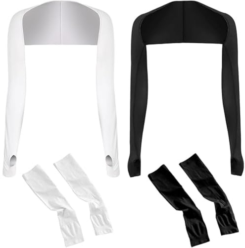 2 Pièces Boléro Protection UV, Écharpe Solaire pour Homme Femme, 2 Paires Anti UV UPF 50+ Manche de Bras Avant, Cooling Sport Compression Arm Sleeves pour Cyclisme