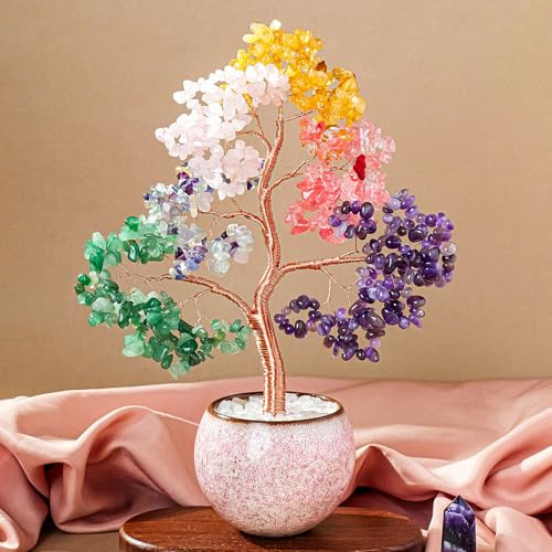 Crystal Tree of Life Chakra Healing Crystal for Home Decor, Living Room Office Desk Decor, Handmade Bonsai Trees for Positive Energy, Money, Good Luck Birthday Gifts for Women, Mom