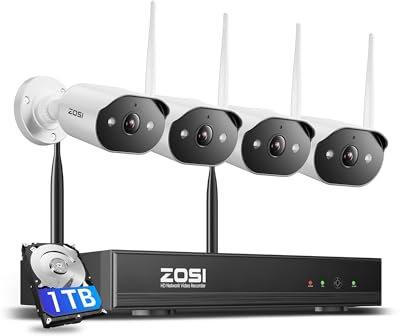 ZOSI 2K Kit Caméras de Surveillance WiFi6, Plug-in Caméra IP Extérieure 3MP avec NVR 8C1TB HDD, Alarme Sirène et Projecteur Vision Nocturne Couleur Détection de Personne, Audio Bidirectionnel