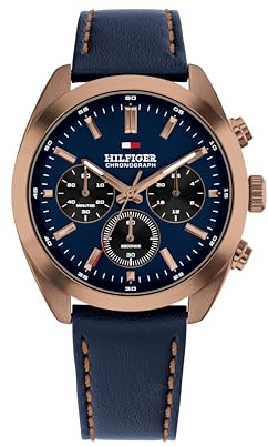 Tommy Hilfiger Chronograph Quarz Uhr für Herren mit Marinblaues Lederarmband - 1710721