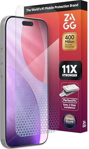 ZAGG XTR5 Screen Protector for iPhone 17 Pro - Glass, Blue Light Protection, 11X Stronger, Eyesafe CPF60 Tech, Anti-reflective Tech, Vibrant Color & Touch Sensitive Tempered Glass, Easy To Install