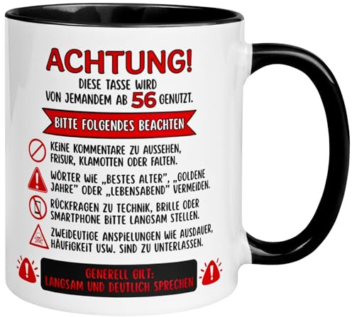 56 Geburtstag Mann | Achtung – Diese Tasse wird von jemandem ab 56 genutzt | Lustige Geburtstagstasse zum 56. Geburtstag | 56ter Geburtstag Geschenk | Geburtstagsgeschenk Männer | Made in Germany
