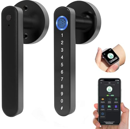 Foxlock Fingerprint Door Knob Lock Smart Keyless Entry Door Lock with Code Keypad Handle, Electronic Biometric Security Locking Door Lever Locks for Bedroom Interior Indoor Room - Black