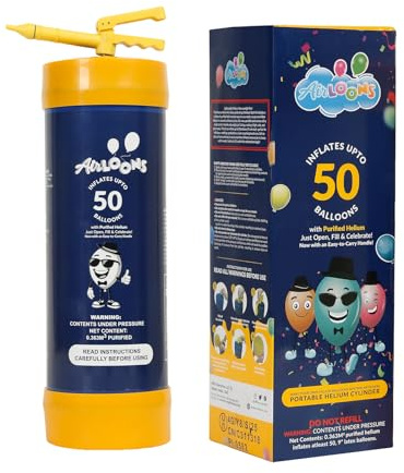 Airloons Helium Gas Canister for Balloons – Disposable Helium Tank Inflates Up to 50 x 9” Latex Balloons – Portable Party Balloon Inflator for Birthdays, Weddings & Events